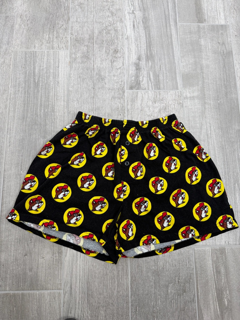 Buc-ees pull on booty short shorts black logo beaver lounge cotton size Small